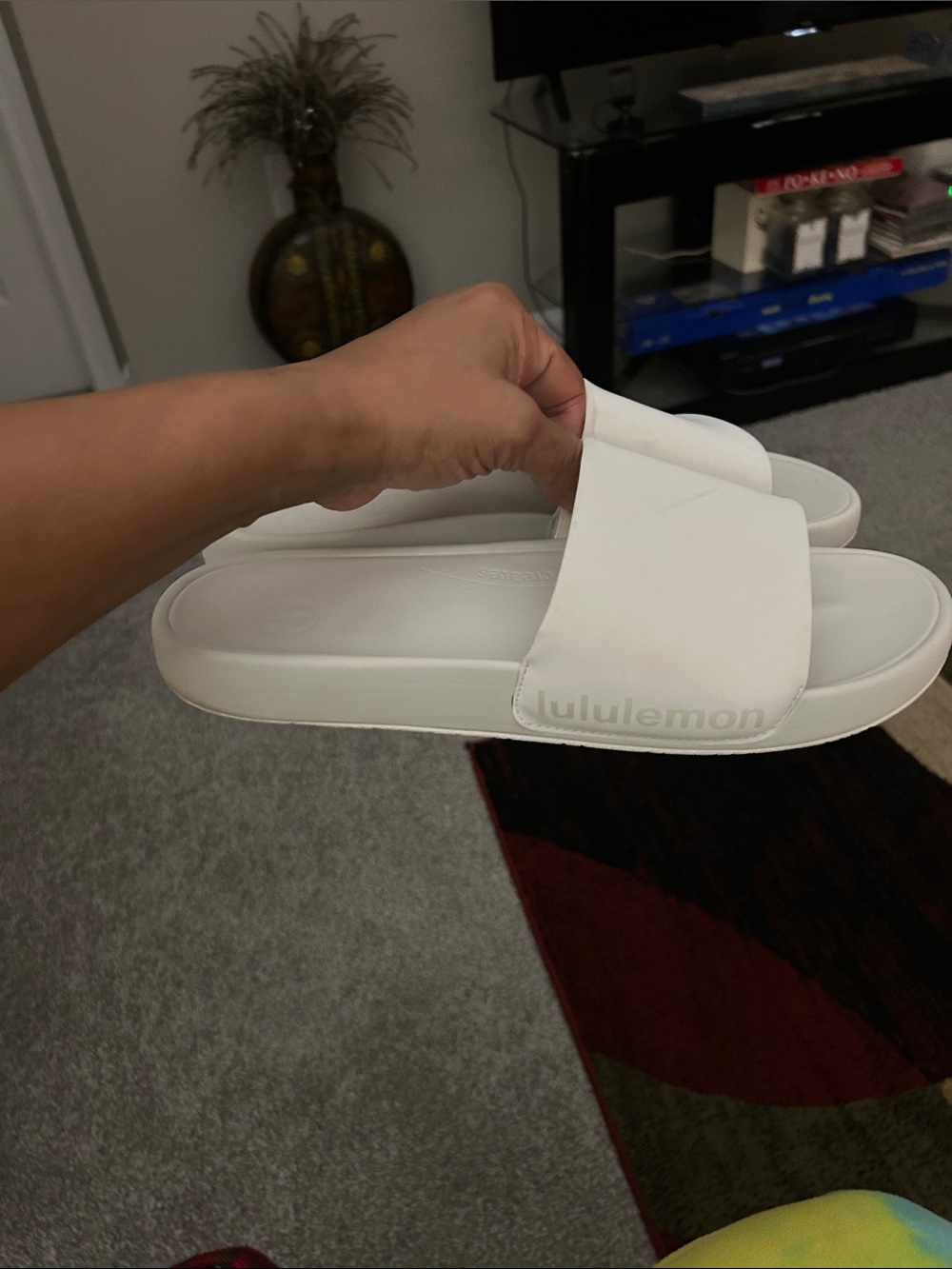 lululemon athletica White Slide Sandals with Logo Strap